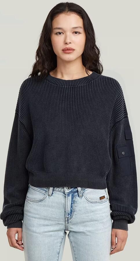 G-Star RAW Washed Pocket Loose Gebreide Trui Donkerblauw Dames