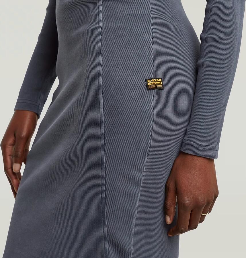G-Star RAW Washed Slim Rib Jurk Donkerblauw Dames - Foto 2