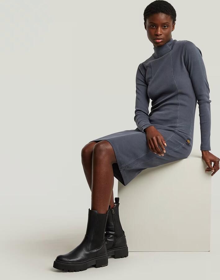 G-Star RAW Washed Slim Rib Jurk Donkerblauw Dames - Foto 4