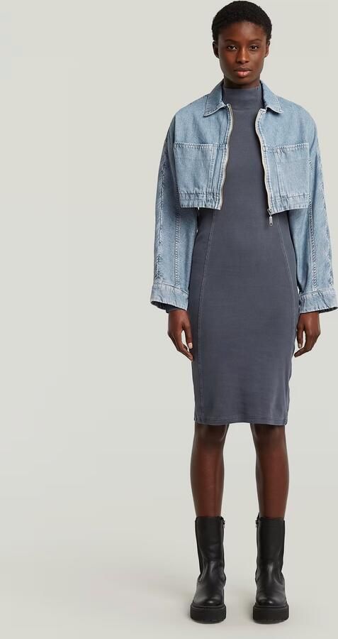 G-Star RAW Washed Slim Rib Jurk Donkerblauw Dames - Foto 6