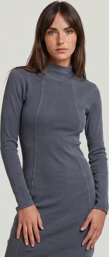 G-Star RAW Washed Slim Rib Jurk Donkerblauw Dames - Foto 6