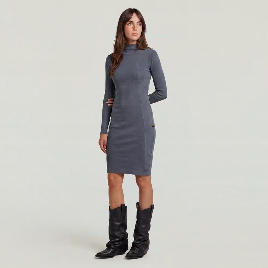 G-Star RAW Washed Slim Rib Jurk Donkerblauw Dames - Foto 3