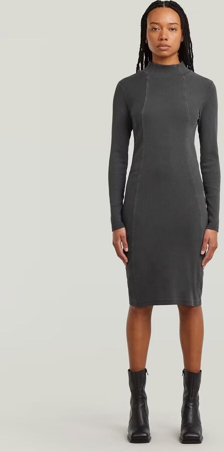 G-Star RAW Washed Slim Rib Jurk Zwart Dames - Foto 6