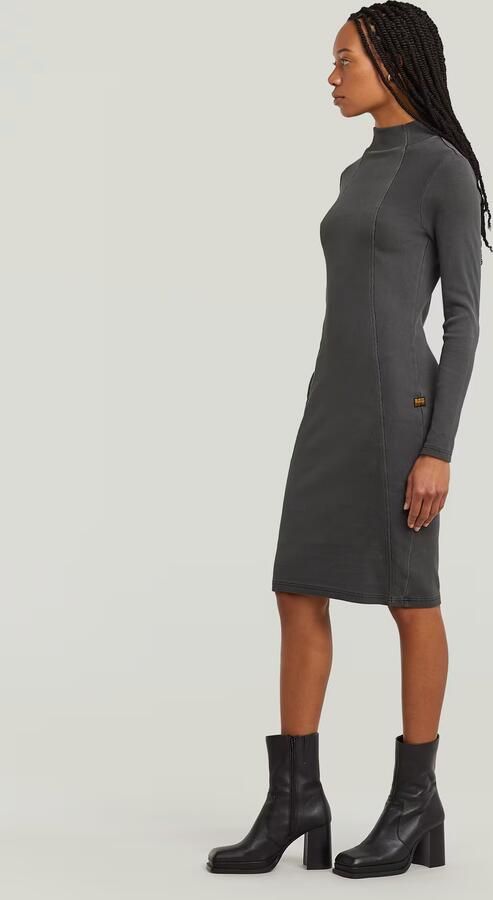 G-Star RAW Washed Slim Rib Jurk Zwart Dames - Foto 4