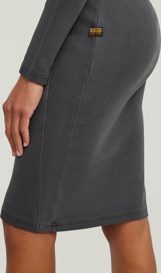 G-Star RAW Washed Slim Rib Jurk Zwart Dames - Foto 4