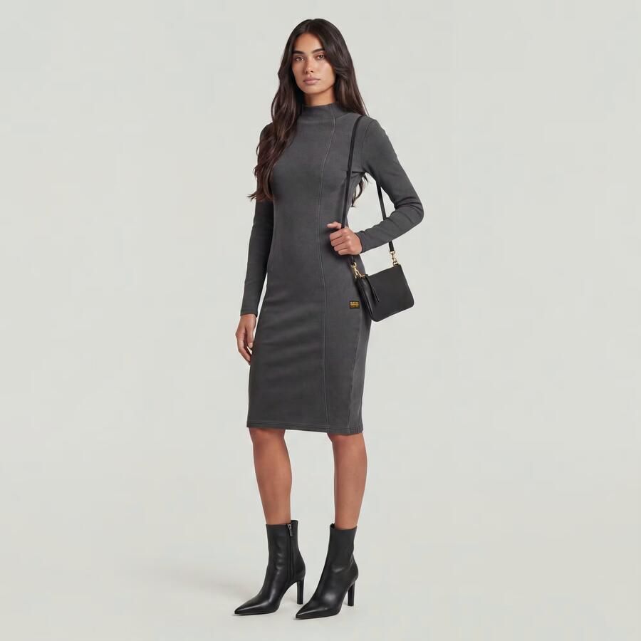 G-Star RAW Washed Slim Rib Jurk Zwart Dames - Foto 3
