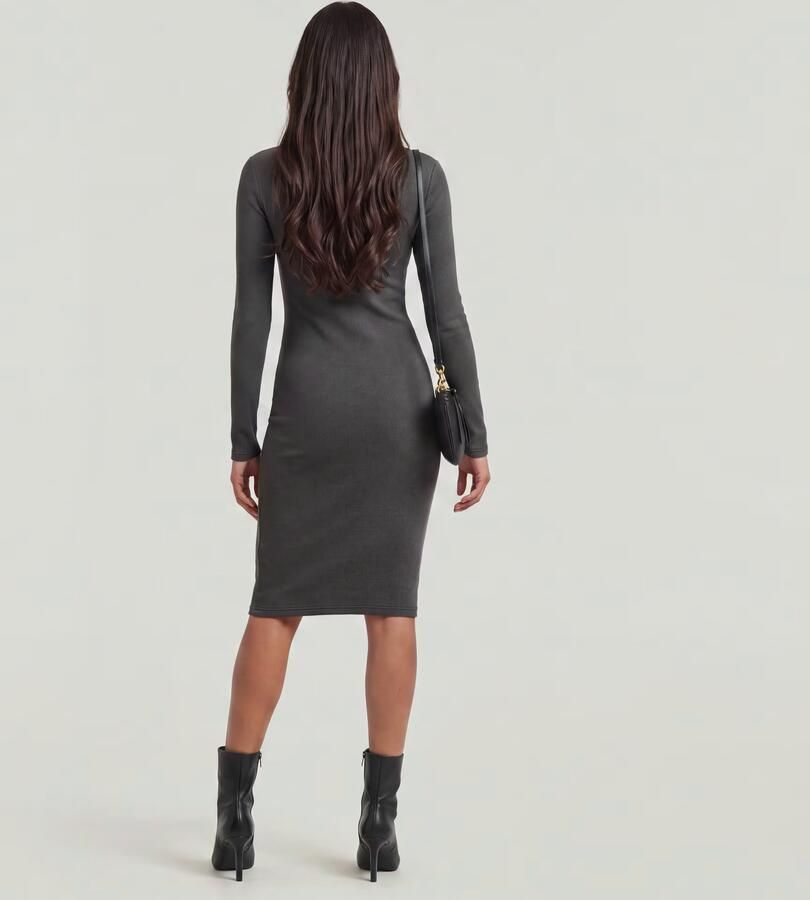 G-Star RAW Washed Slim Rib Jurk Zwart Dames - Foto 4