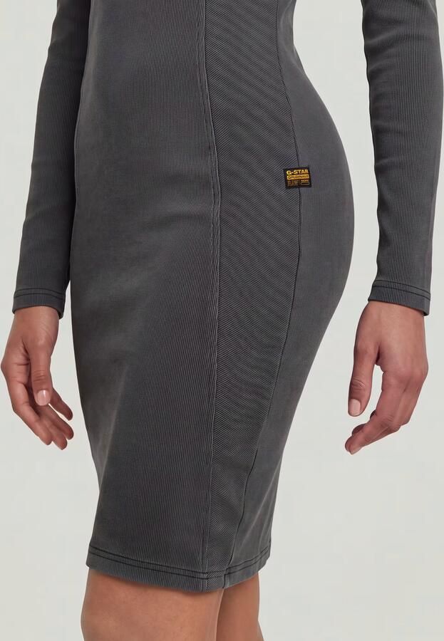 G-Star RAW Washed Slim Rib Jurk Zwart Dames - Foto 6