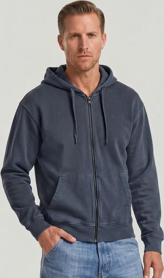 G-Star RAW Washed Zip Hoodie Donkerblauw Heren - Foto 4