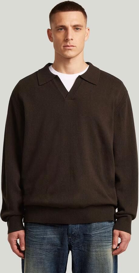 G-Star RAW Wool Refined Polo Collar Gebreide Trui Bruin Heren