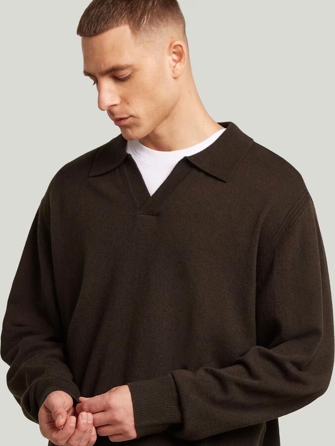 G-Star RAW Wool Refined Polo Collar Gebreide Trui Bruin Heren - Foto 3