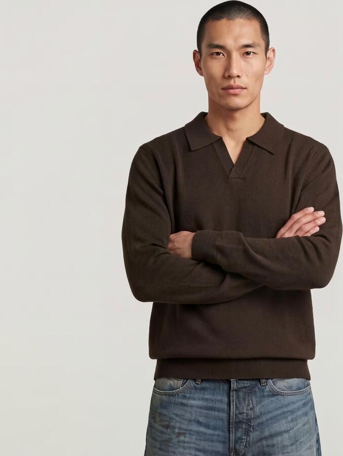 G-Star RAW Wool Refined Polo Collar Gebreide Trui Bruin Heren - Foto 6