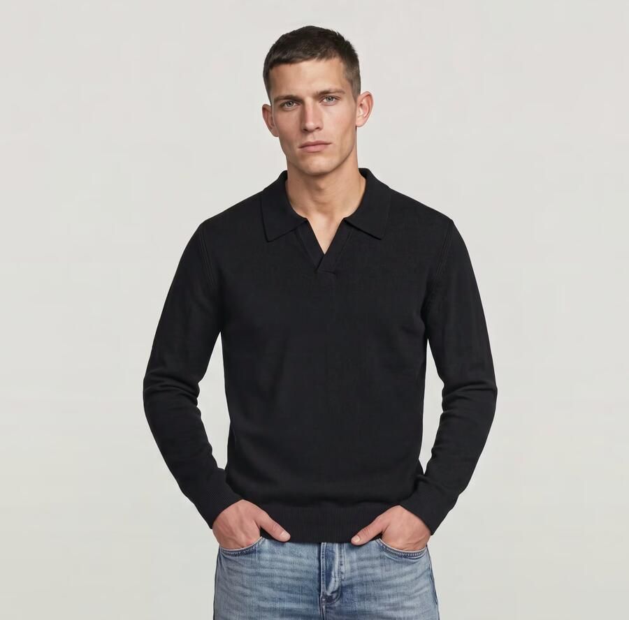 G-Star RAW Wool Refined Polo Collar Gebreide Trui Midden blauw Heren