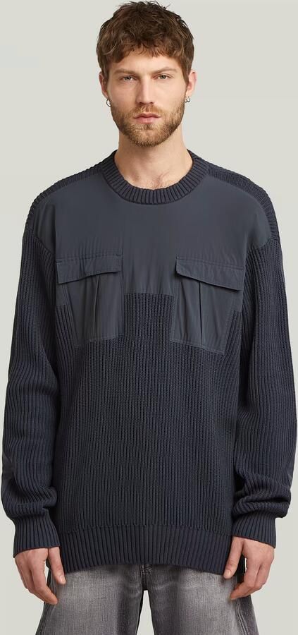 G-Star RAW Woven Mix Gebreide Trui Donkerblauw Heren - Foto 7