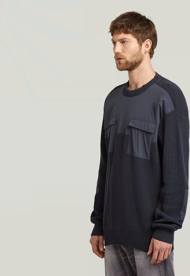 G-Star RAW Woven Mix Gebreide Trui Donkerblauw Heren - Foto 4