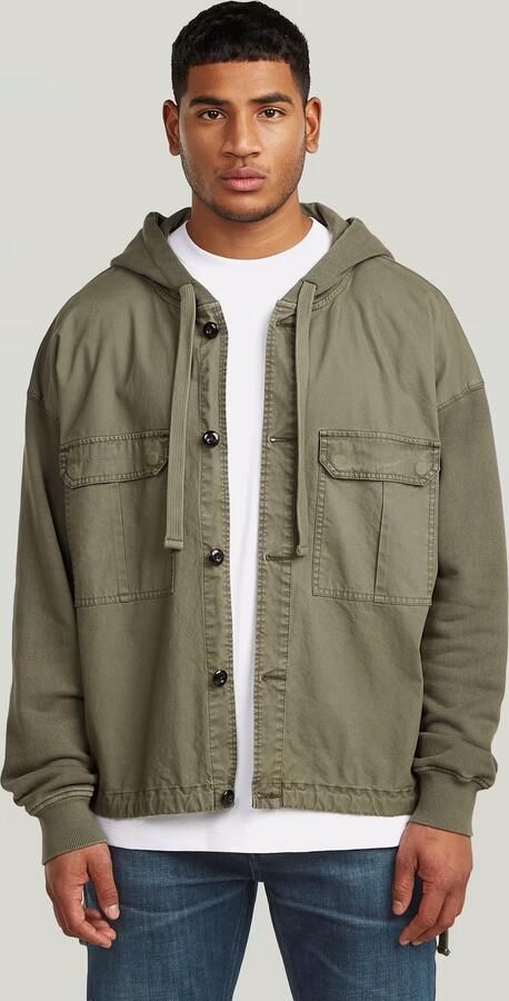 G-Star RAW Woven Mix Loose Hoodie Overshirt Groen Heren