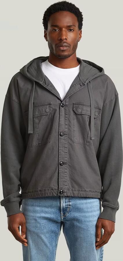 G-Star RAW Woven Mix Loose Hoodie Overshirt Zwart Heren