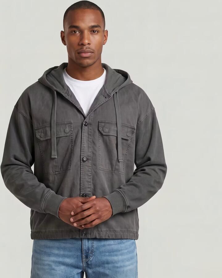 G-Star RAW Woven Mix Loose Hoodie Overshirt Zwart Heren - Foto 4