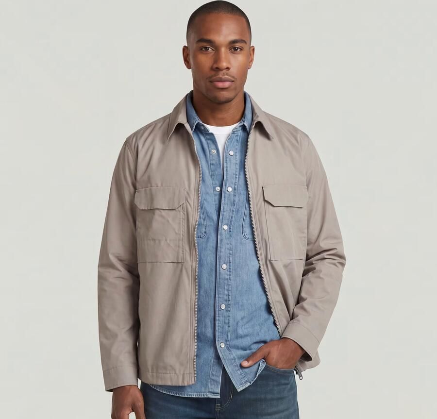 G-Star RAW Zip Regular Overshirt Beige Heren - Foto 3