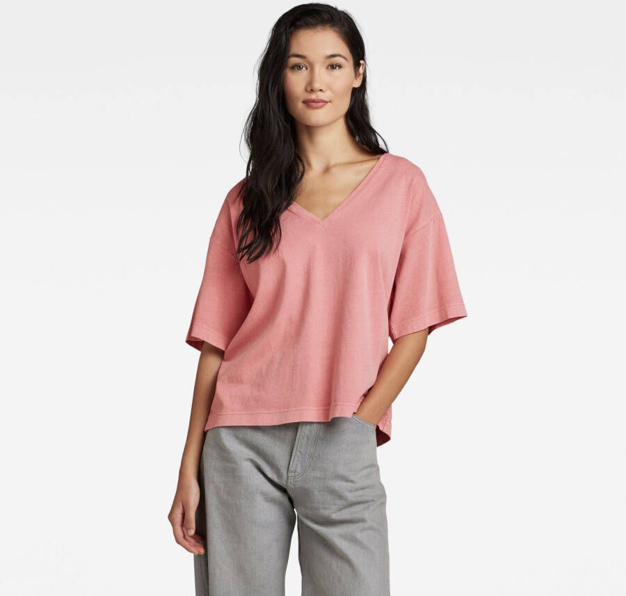G-Star RAW Diepe V-Hals Top Overdyed Loose Roze Dames