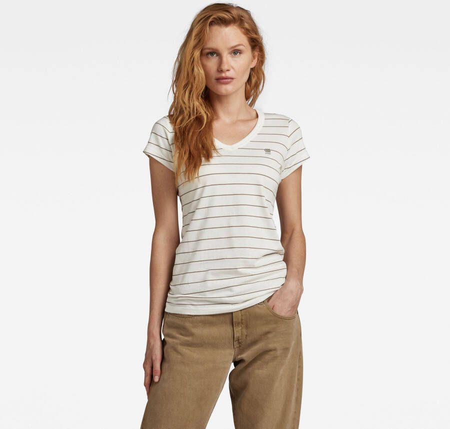 G-Star RAW gestreept T-shirt van biologisch katoen ecru bruin