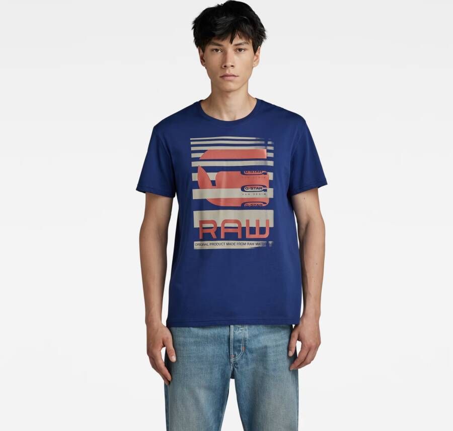 G-Star RAW Faded burger logo T-Shirt Midden blauw Heren