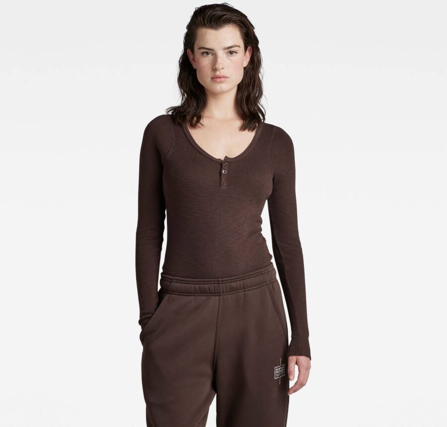 G-Star RAW Henley Ultra Slim Body Bruin Dames