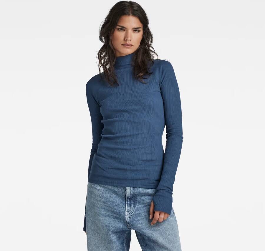 G-Star RAW Slim Rib Mock Top Midden blauw Dames