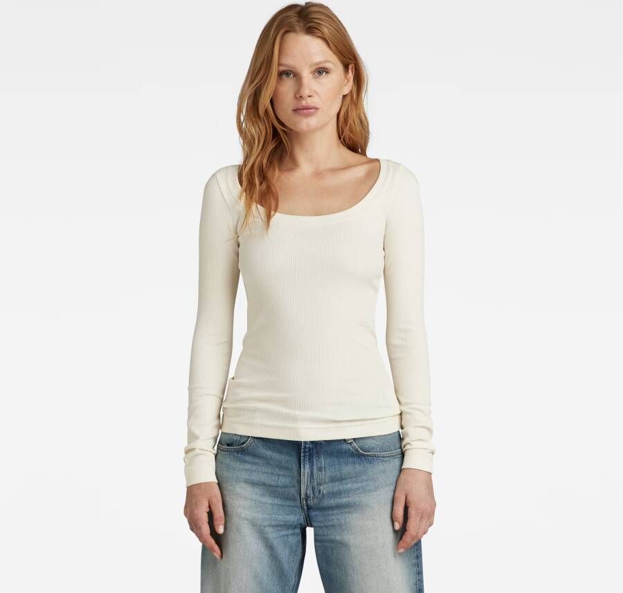 G-Star RAW Slim Rib Scoop Top Beige Dames