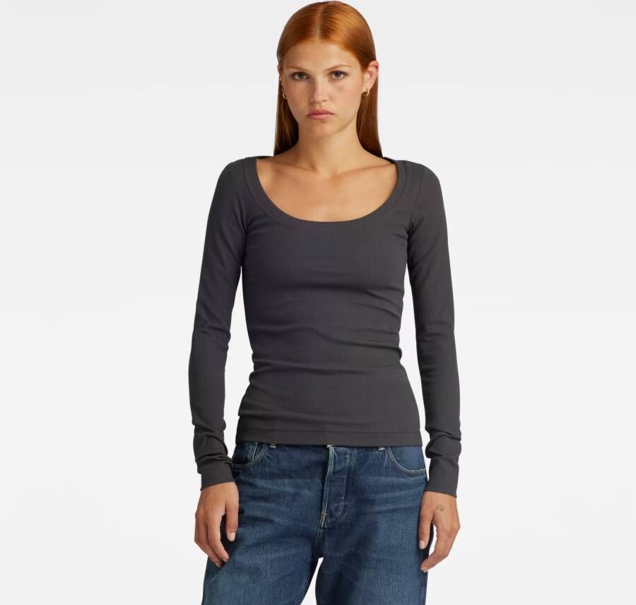 G-Star RAW Slim Rib Scoop Top Grijs Dames