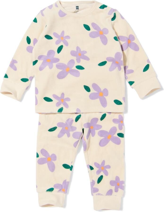 HEMA Babypyjama Velvet Bloemen Gebroken Wit (gebroken wit) - Foto 2