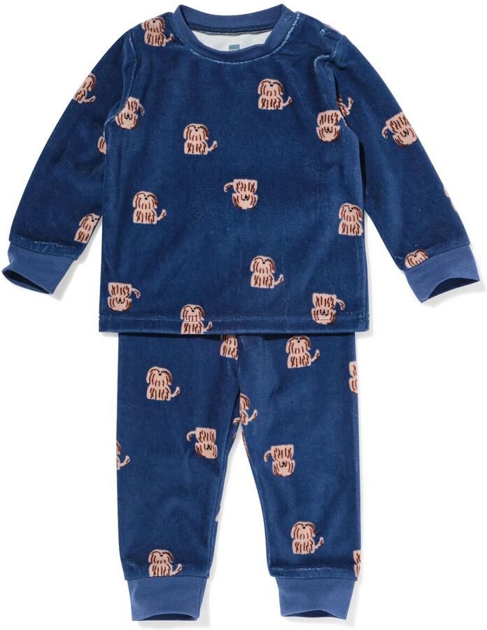 HEMA Babypyjama Velvet Hond Blauw (blauw) - Foto 2