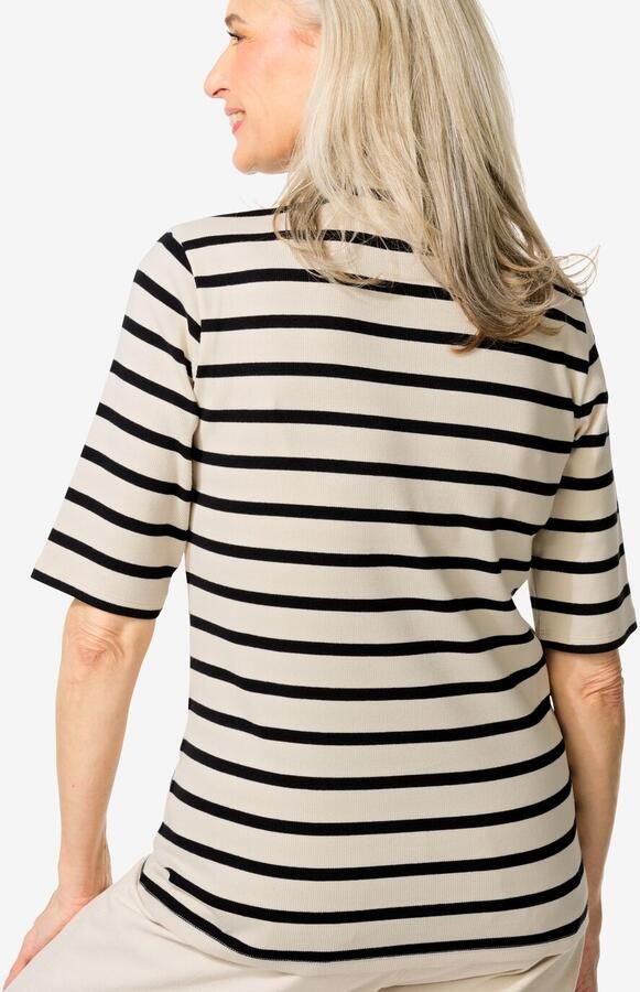 HEMA Dames T-shirt Clara Rib Wit zwart (wit zwart)