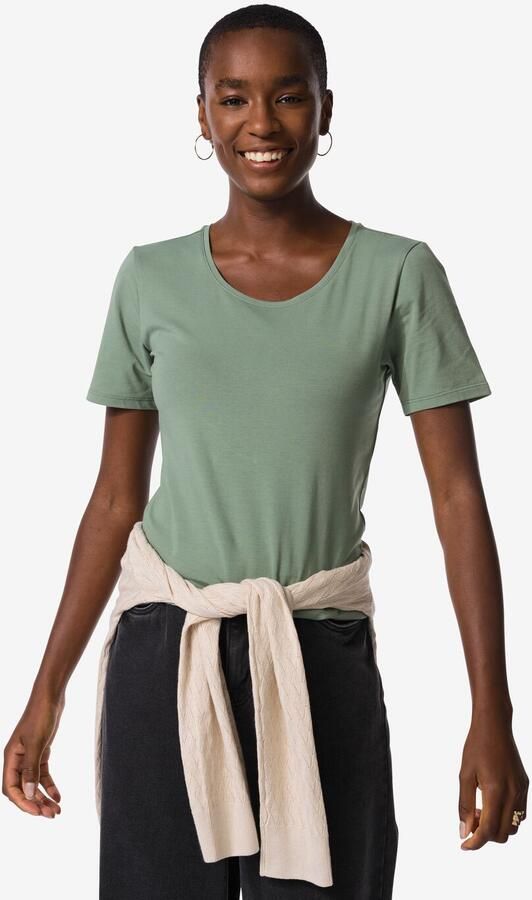 HEMA Dames T-shirt Basic O-hals Groen (groen) - Foto 2