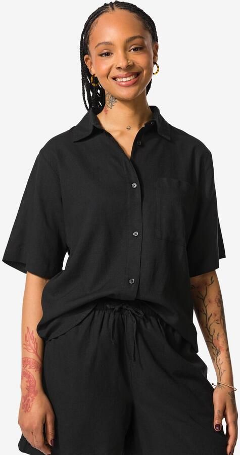 HEMA Damesblouse Lizzy Met Linnen Zwart (zwart) - Foto 2