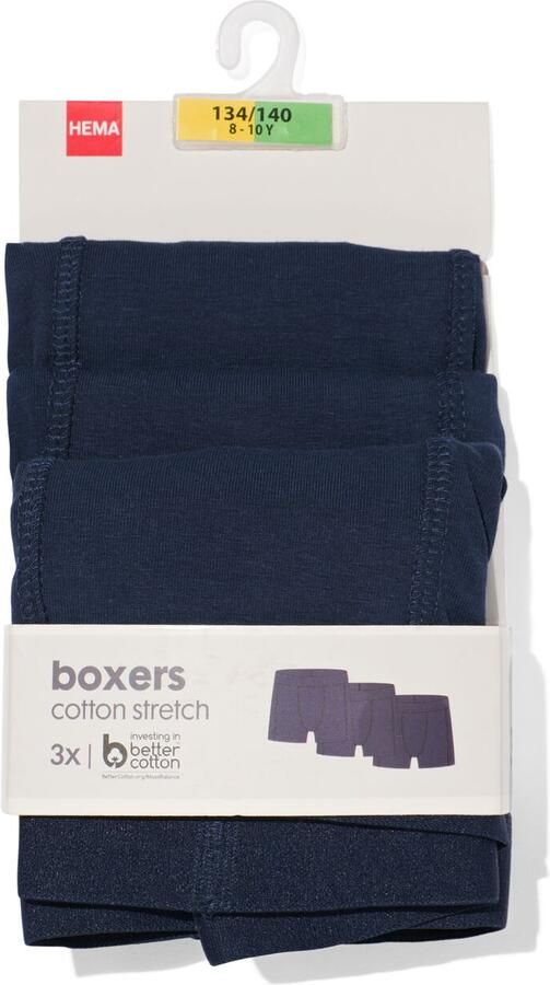 HEMA Kinder Boxers Basic Stretch Katoen 3 Stuks Blauw (blauw)