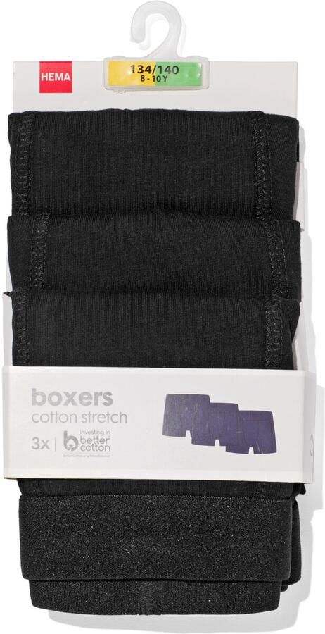 HEMA Kinder Boxers Basic Stretch Katoen 3 Stuks Zwart (zwart)