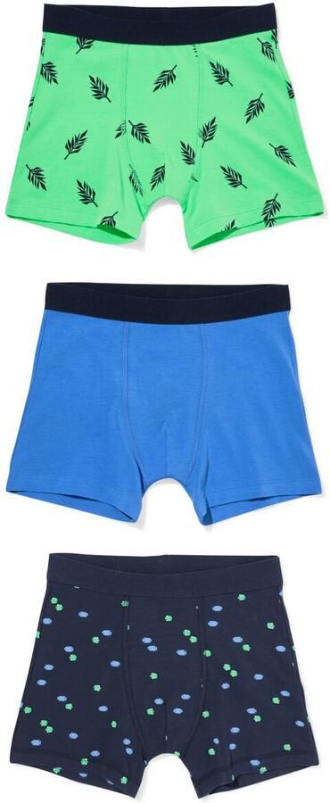 HEMA Kinderboxers Stretch Katoen Bladeren 3 Stuks Blauw (blauw) - Foto 2