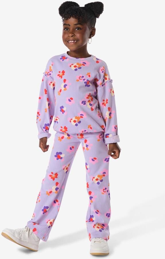 051 Kinderkledingset Rib Bloemen Lavendel (lavendel) - Foto 2