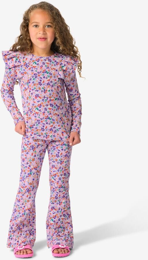 HEMA Kinderlegging Flared Fit Rib Bloemen Lavendel (lavendel) - Foto 2