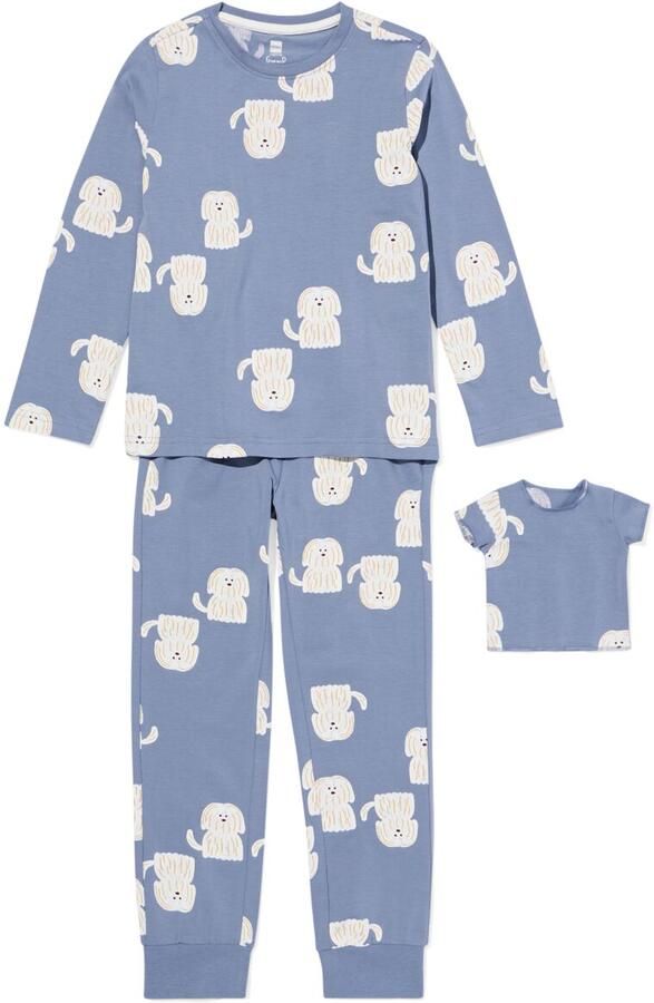 HEMA Kinderpyjama Met Poppenpyjama Honden Blauw (blauw) - Foto 2