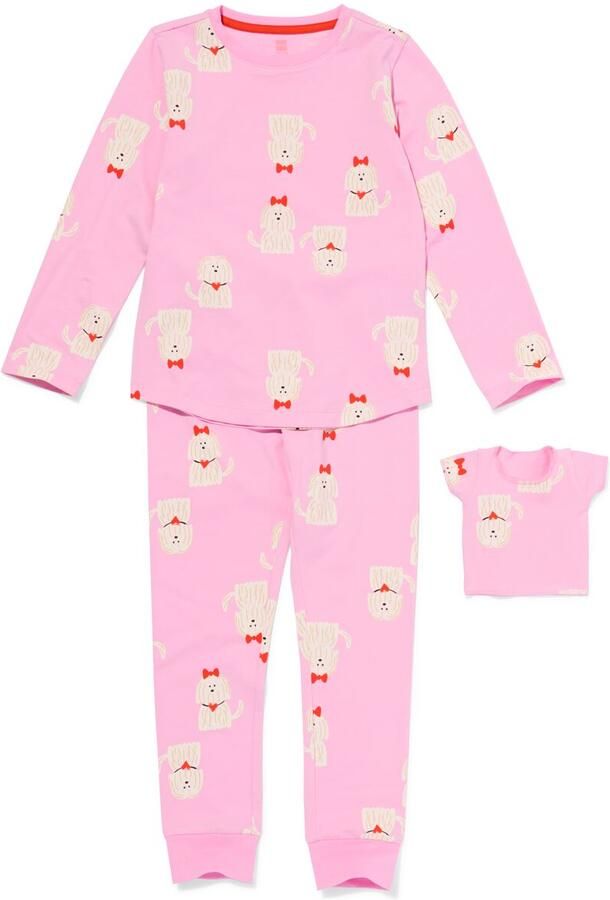HEMA Kinderpyjama Met Poppenpyjama Honden Roze (roze) - Foto 2