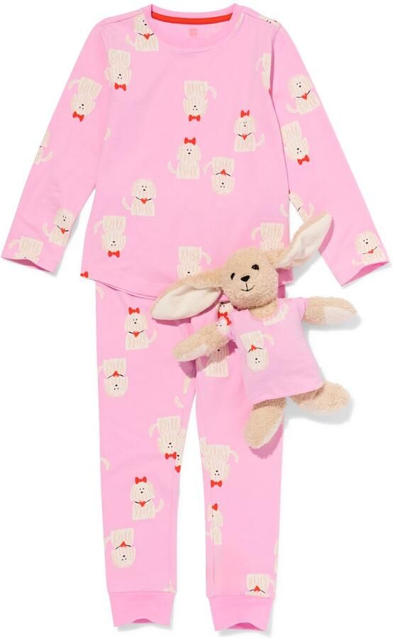 HEMA Kinderpyjama Met Poppenpyjama Honden Roze (roze)