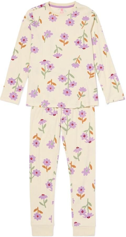 HEMA Kinderpyjama Rib Bloemen Gebroken Wit (gebroken wit) - Foto 2