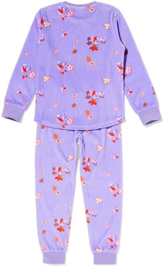 HEMA Kinderpyjama Velours Bloemen Lila (lila)