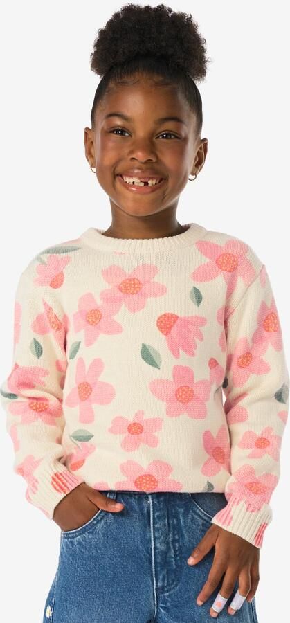 HEMA Kindertrui Bloemen Ecru (ecru)