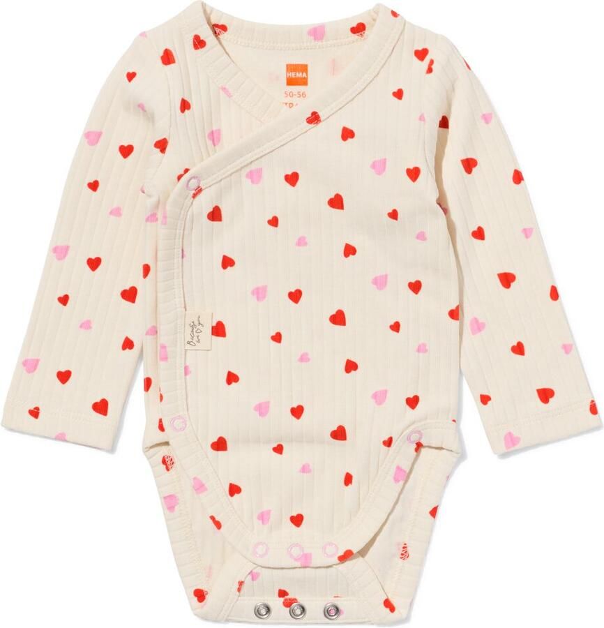 HEMA Newborn Meegroei Overslagromper LENZING™ ECOVERO™ Rib Hartjes Ecru (ecru) - Foto 2