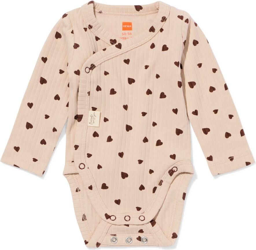 HEMA Newborn Meegroei Overslagromper LENZING™ ECOVERO™ Rib Hartjes Lichtbruin (lichtbruin) - Foto 2