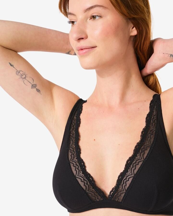 HEMA Bralette Katoen Met Kant Zwart (zwart) - Foto 2