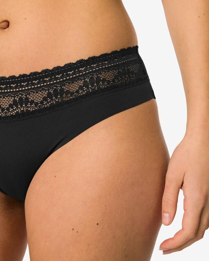 HEMA Dames Brazilian Micro Met Kanten Tailleband Zwart (zwart) - Foto 2
